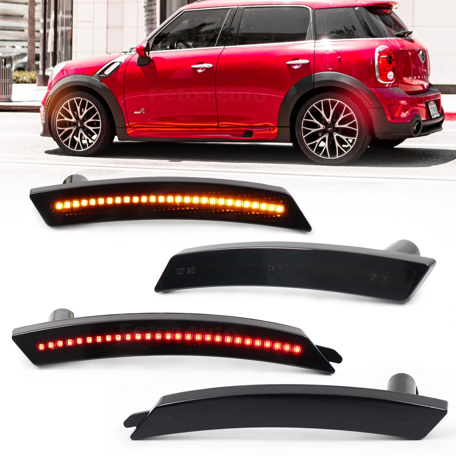 

4pcs Front Rear Bumper Lights Driving Side Sign Turn Signal Indicator Light Amber Red for Mini Cooper R55 R56 R57 R58 R59 R60