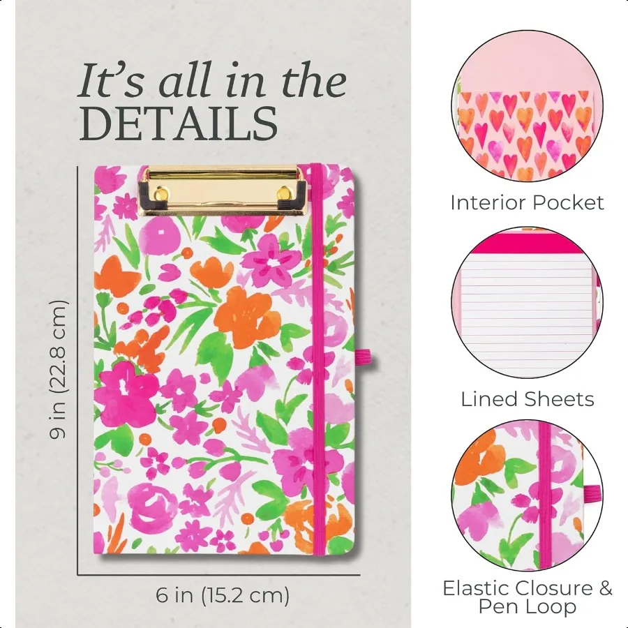 Steel Mill Co Cute Mini Clipboard Folio with Refillable Lined Notepad and Interior Storage Pocket Small Padfolio for Work Water