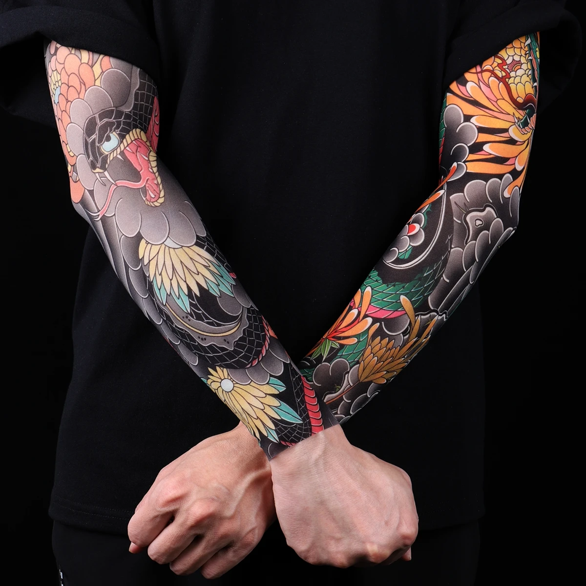 1 Pair Ultra thin seamle Tattoo Flower Arm For Men Women Cool Travel Cycling Elastic Scratch Resistant Arm Sleeves Accessorie image 2