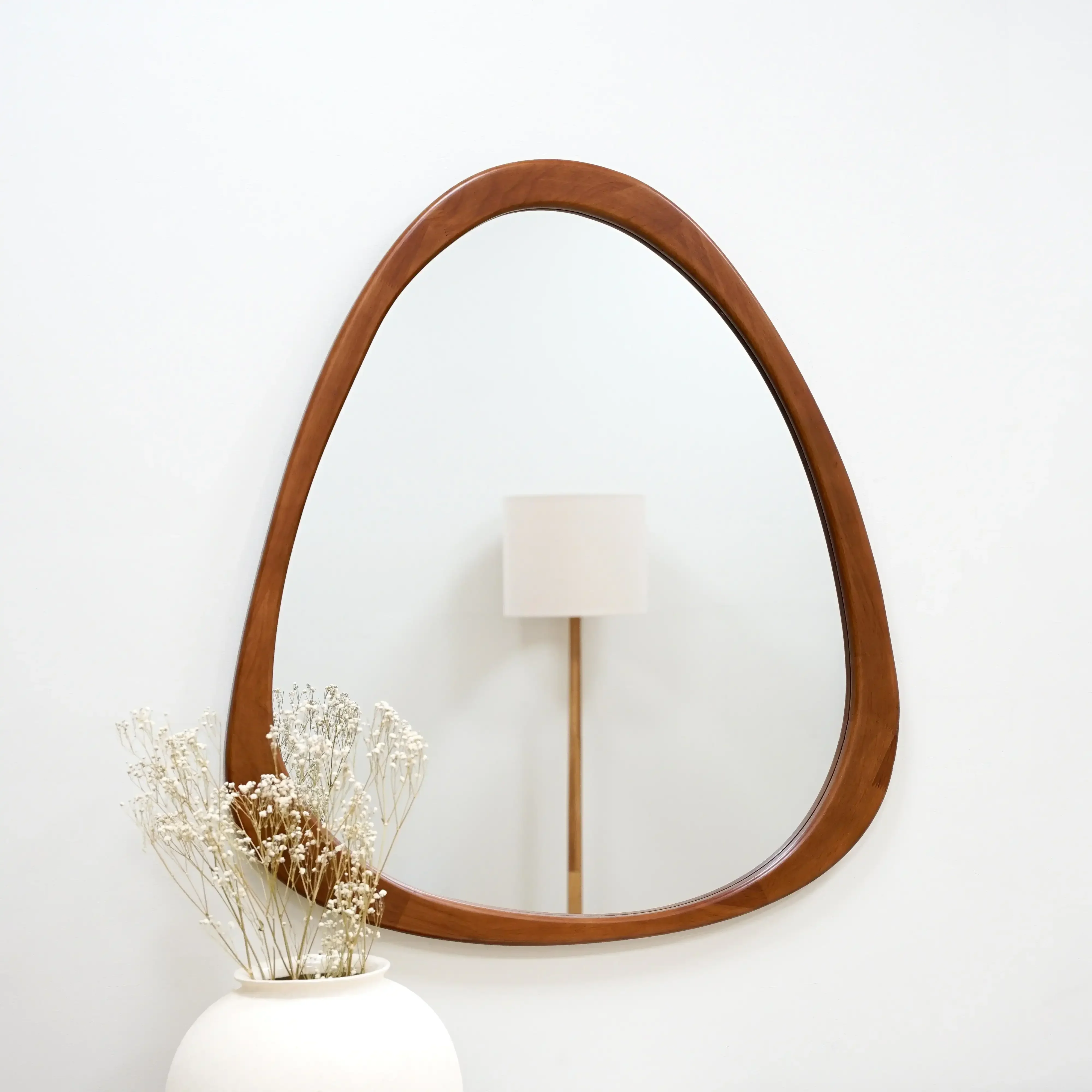 Modern Style Natural Color Wooden Frame Mirror Living Room Wood Carved Framed Wall-mounted Wall Decorative Mirror