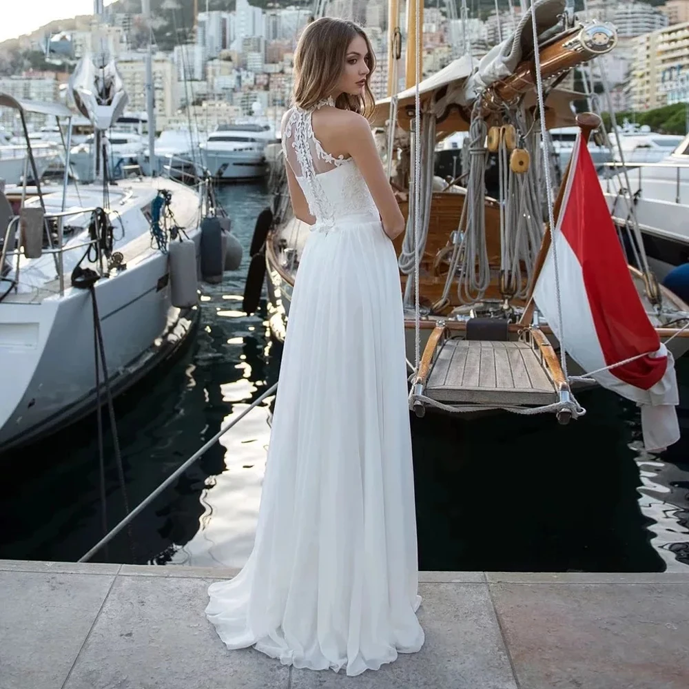 Vestidos De novia elegantes y brillantes De tul para mujer, fascinantes Vestidos De novia De línea a con cuello Halter, trapeador largo, 2024