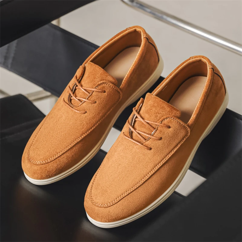 Men's Suede Leather Lace Up Loafers Brown Casual Driving Shoes and Man Platform Casual Shoes Are Fashionable for Daily Wear 2025