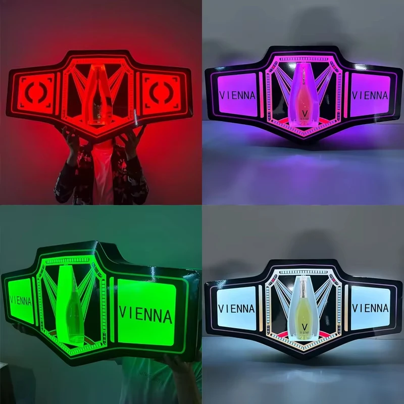 Premium Custom LED Liquor Display StandLed Double Wine Presenter Rolling Words Big Message Board Rechargeable Champagne Cocktail