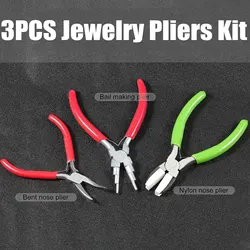 3Pcs Jewelry Pliers Kit with 6-in-1 Bail Making Looping Pliers Nylon Jaw Pliers Bent Nose Micro Pliers for Jewelry Making Crafts