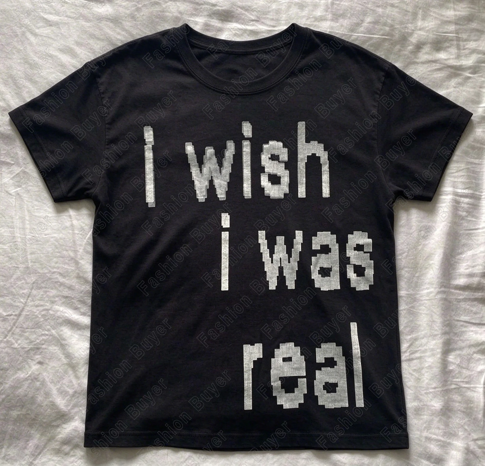 I Wish I Was Real Slogan Letter Print T-Shirt Unisex Short-sleeved Retro Gothic Street Y2K Casual Fashion Tops Clothing Tees