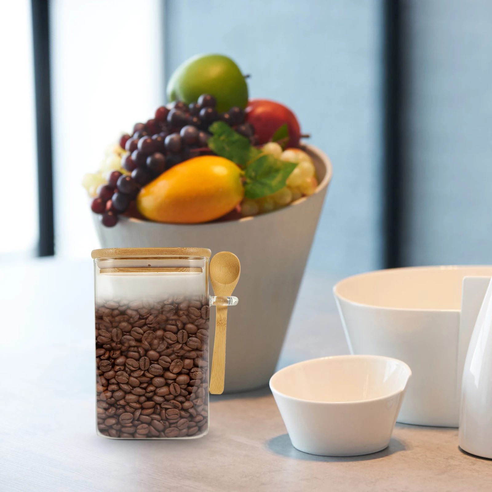 

Square Sealed Jar Kitchen Storage Canister Food Glass Wood Container Holder Snack Teacup Moisture Proof Dust Proof