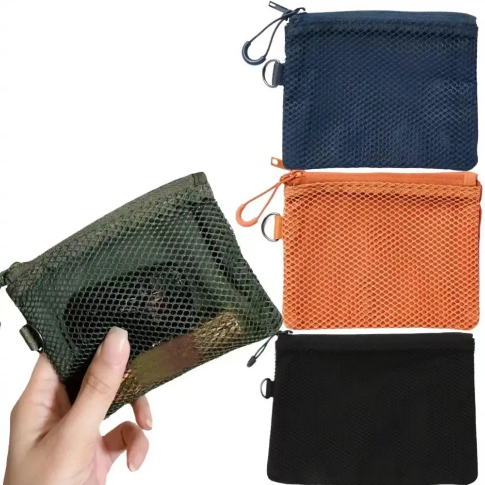 

Portable Short Wallet Fashion Mesh Square Mini Storage Bag Double Layer Zipper Nylon Card Holder