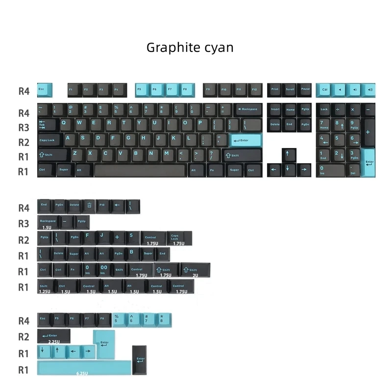 GMK-Juego de 169 teclas de grafito, tapas de llave Cian, PBT, perfil de cereza, ISO Enter para 61, 64, 68, 84, 87, 104