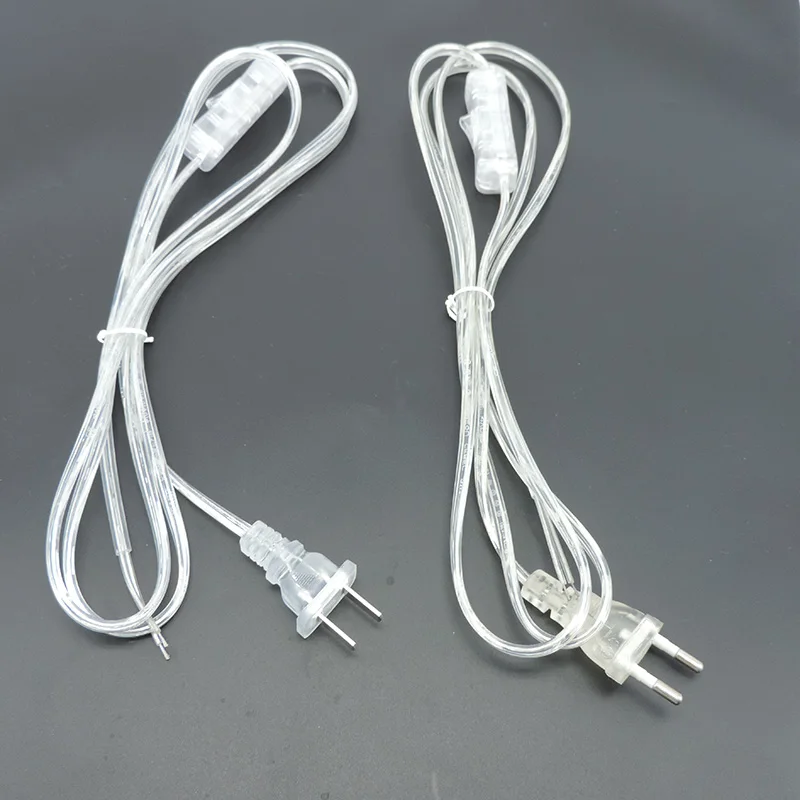 Transparent AC Power extend Cord America European 303 Online Switch US EU plug Extension Cable Wiring Desktop for LED table lamp