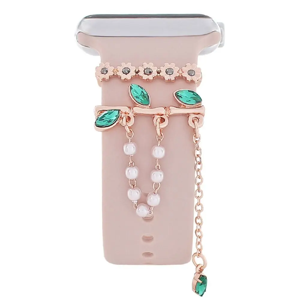 Decorative Chain Watch Band Ornament Bracelet Strap Accessories Decorative Ring Creative Diamond Pearl for Apple Watch Band