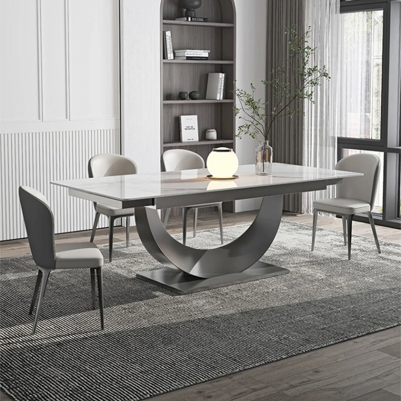 

Retractable slate dining table, modern simple dining table for small household type, dining table and chair combination,