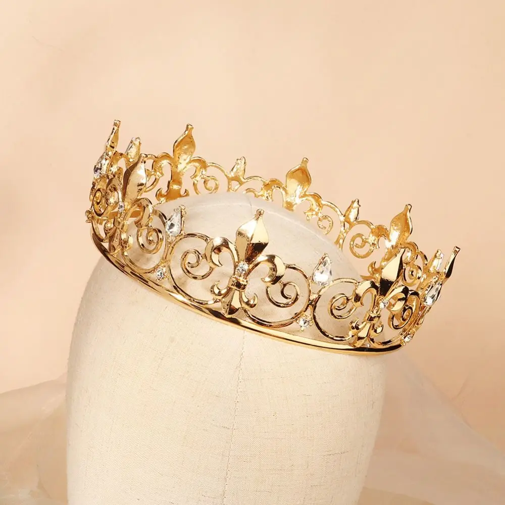 Exquisite Bar Mitzvah Crown King Crown Hair Hoop Korean Style Metal Prince Crowns Alloy Hair Accessories Round Tiaras Wedding