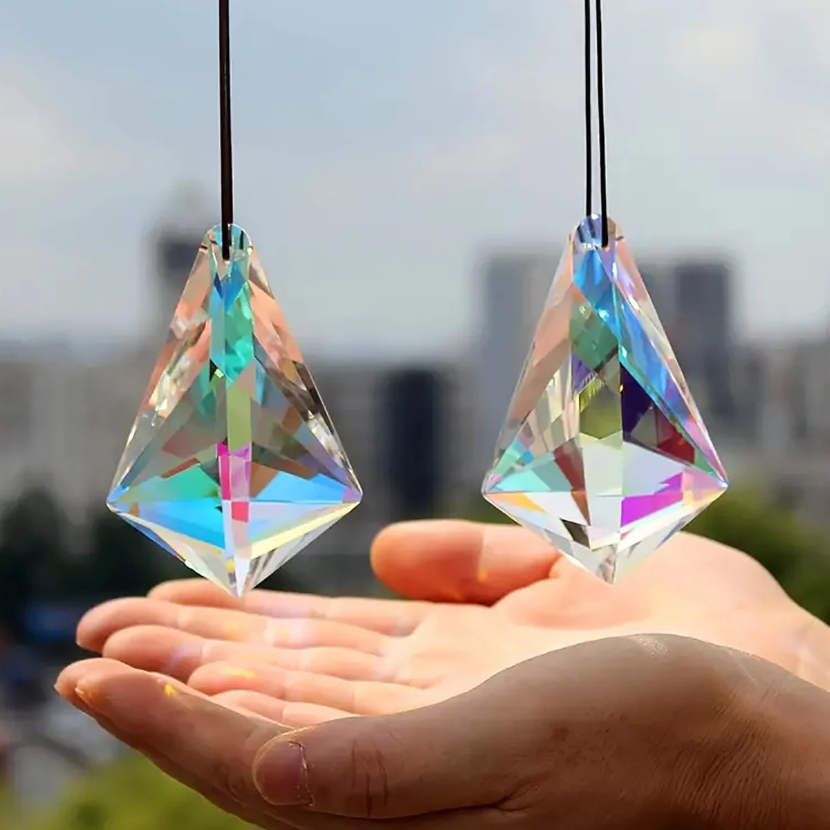 2PC/SetGlass Prism SuncatcherCharming RainbowMaker forWindow BalconyGarden Holiday and Party Decorations (comes with some ribbon