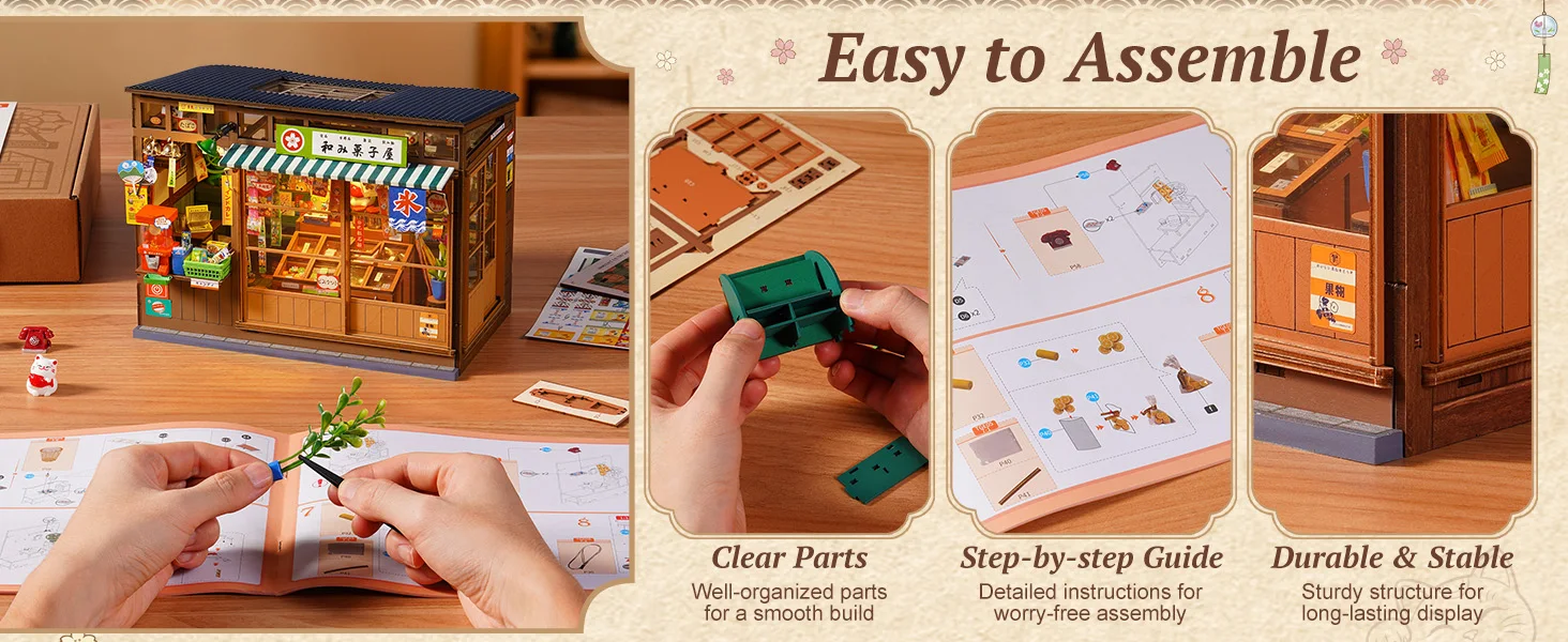Rolife Nostalgic Corner Shop Japan Book Nook Kit DIY Miniature House Model Kits Japanese 3D Wooden Puzzle Gift for Her Crafters