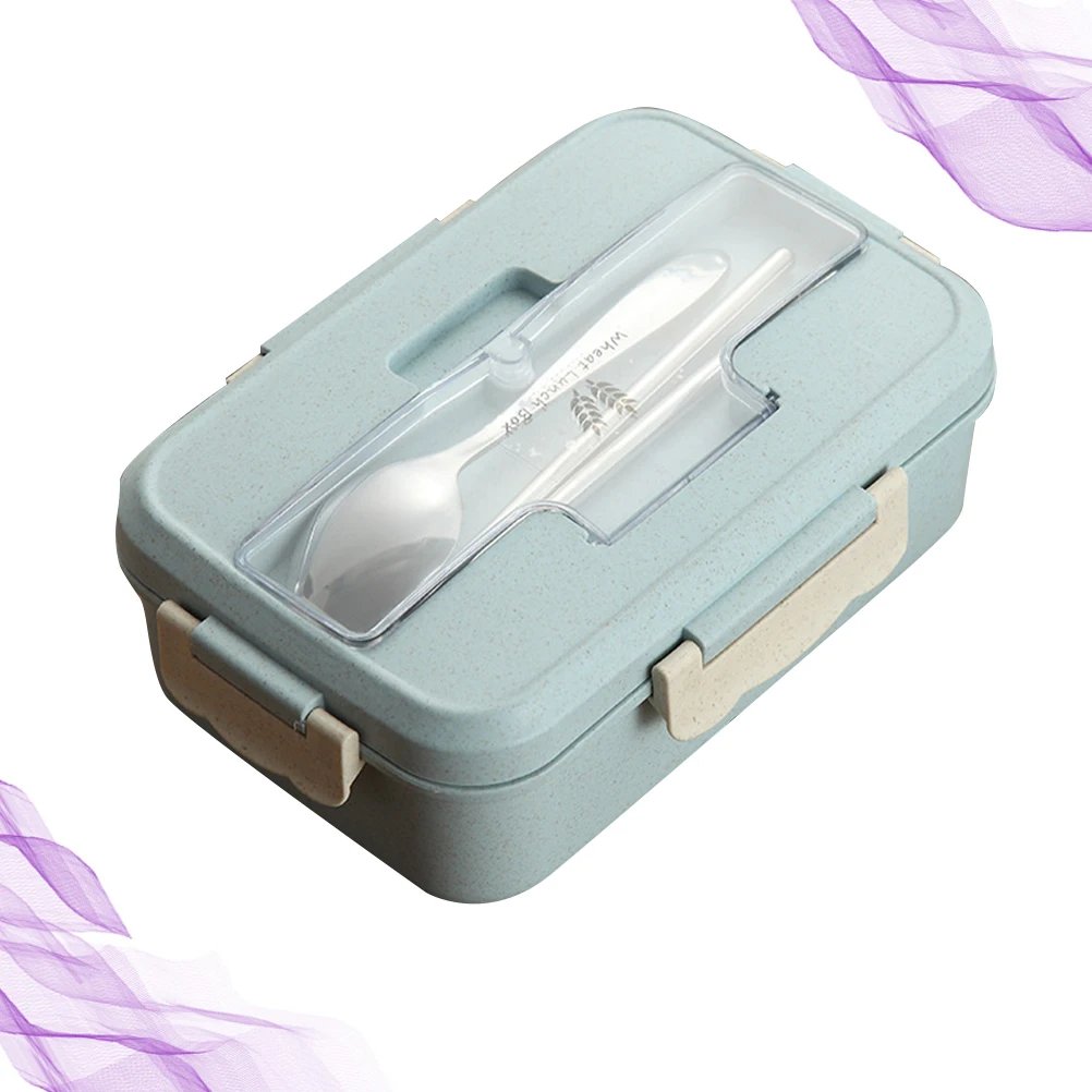 

Eco Wheat Straw Food Container 1100Ml Leakproof Lunch Box 3 Partitions Microwave For Workers Students With Spoon