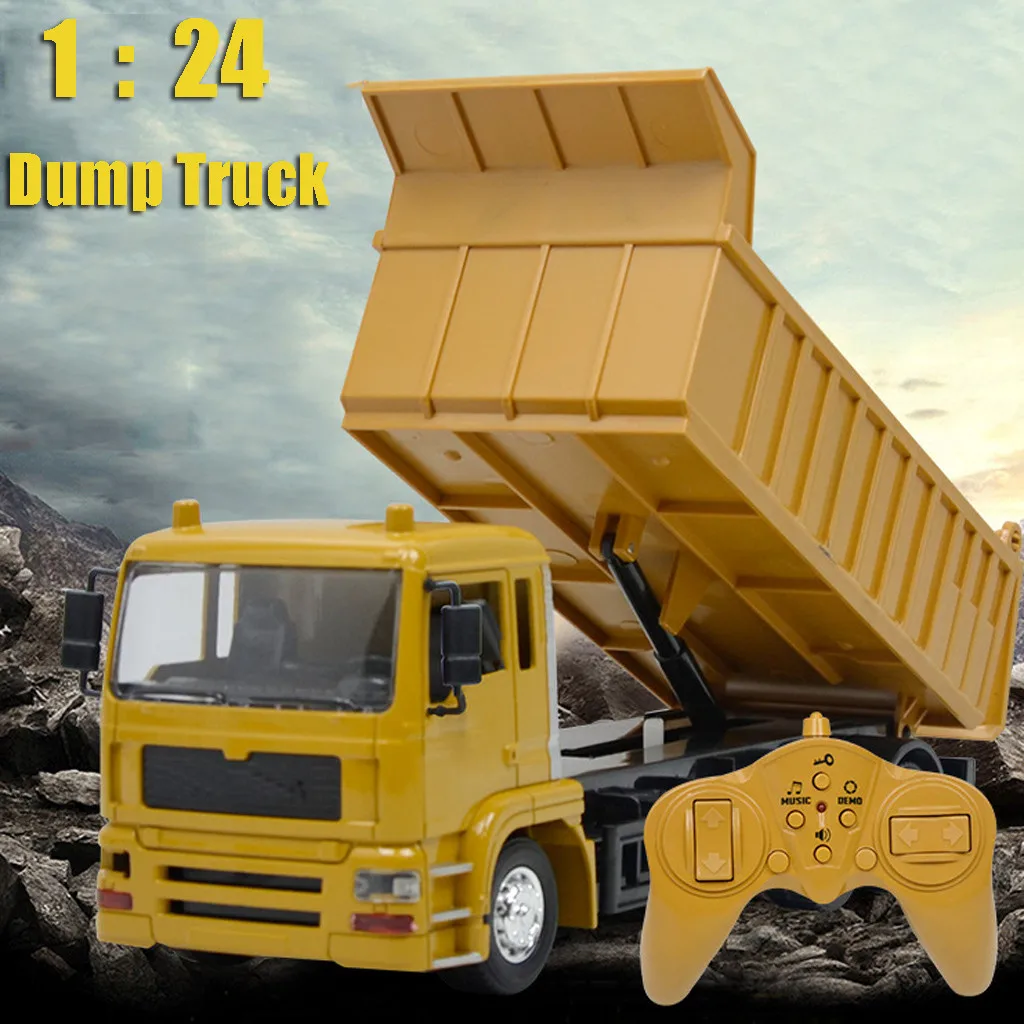 1:24 Remote Control Construction Dump Truck Toy 2.4G RC Bulldozer 4 Wheel Driver Mine Construction Alloy Metal Vehicle Truck