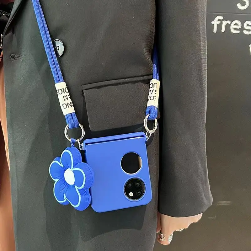 

Стильный переносной чехол для телефона Klein с синими цветами и веревкой для Huawei Pocket 2 Pocket2 P50, Карманный чехол через плечо с ожерельем и ремешком