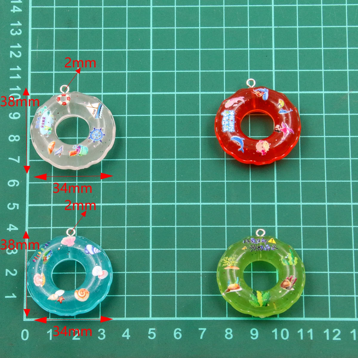 5Pcs 34X38MM 7 Color Swimming Circle Resin Earring Charms Diy Findings Kawaii 3D Keychain Bracelets Pendant For Jewelry Making