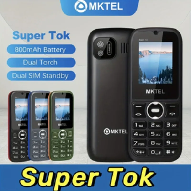 MKTEL SUPER TOK Feature Phone 1.77 Inch Dual SIM Dual Standby 800mAh Battery 0.08MP Camera Bluetooth FM Radio Unlocked Basic Mob