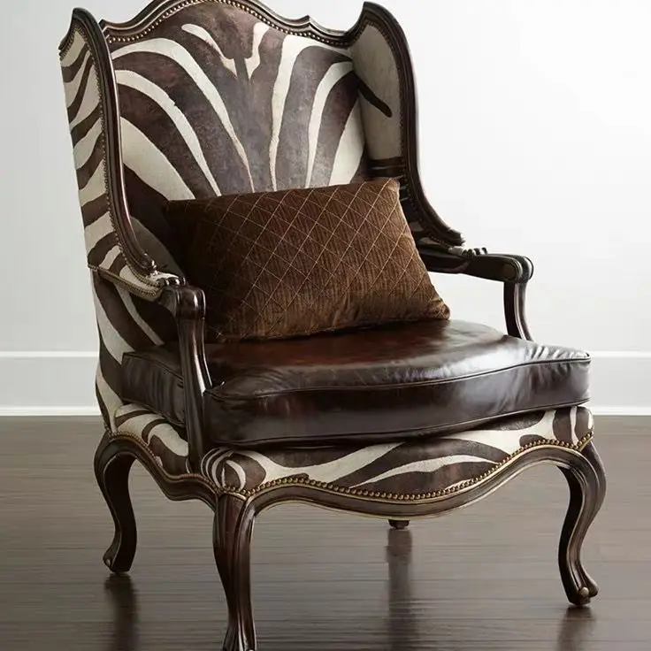 كرسي نمر من القماش الصلب القديم، أريكة واحدة، كرسي أوروبي عالي الظهر، شرفة غرفة النوم، كرسي الترفيه