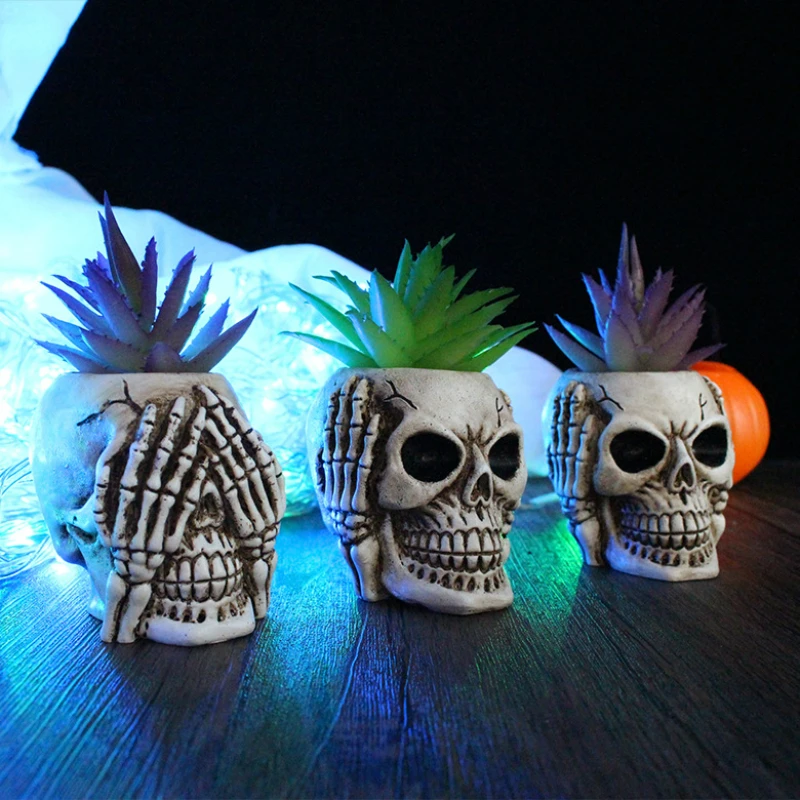 

Skull Flowerpot Decoration Pendant Resin Handmade Handicrafts Originality 3 Pieces Per Set Hot Sales Skull artwork