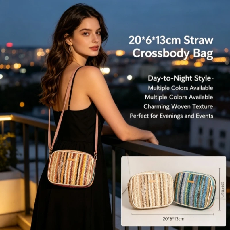 2026 Trendy Ladies Bags Fashion Trend Literary Weaving Multi-color Straw Bag Ethnic Style Messenger Bag