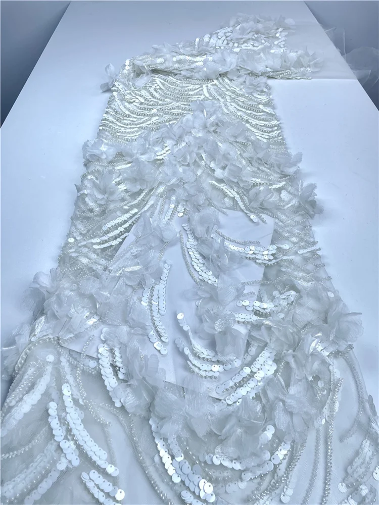 

French Tulle Beads Lace Fabric African Lace Fabric High Quality Nigerian Embroidery 3D Lace Fabric For Wedding Sewing-HY4256