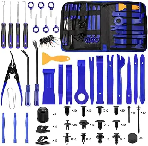 

250-Piece Auto Trim Removal Tool Kit – Blue Plastic Pry Tools, Dashboard, Radio, Panel Puller Set with Storage Bag