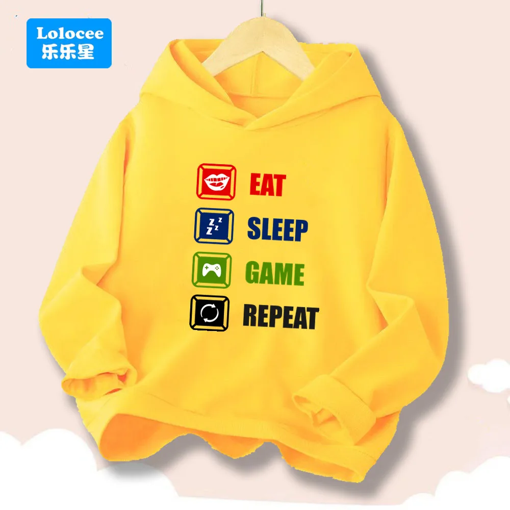 Eat Sleep Game Sport Pullover Hoodie Jungen Lustiges Gaming Kapuzenpullover Kinder Langarmpullover Top YX02