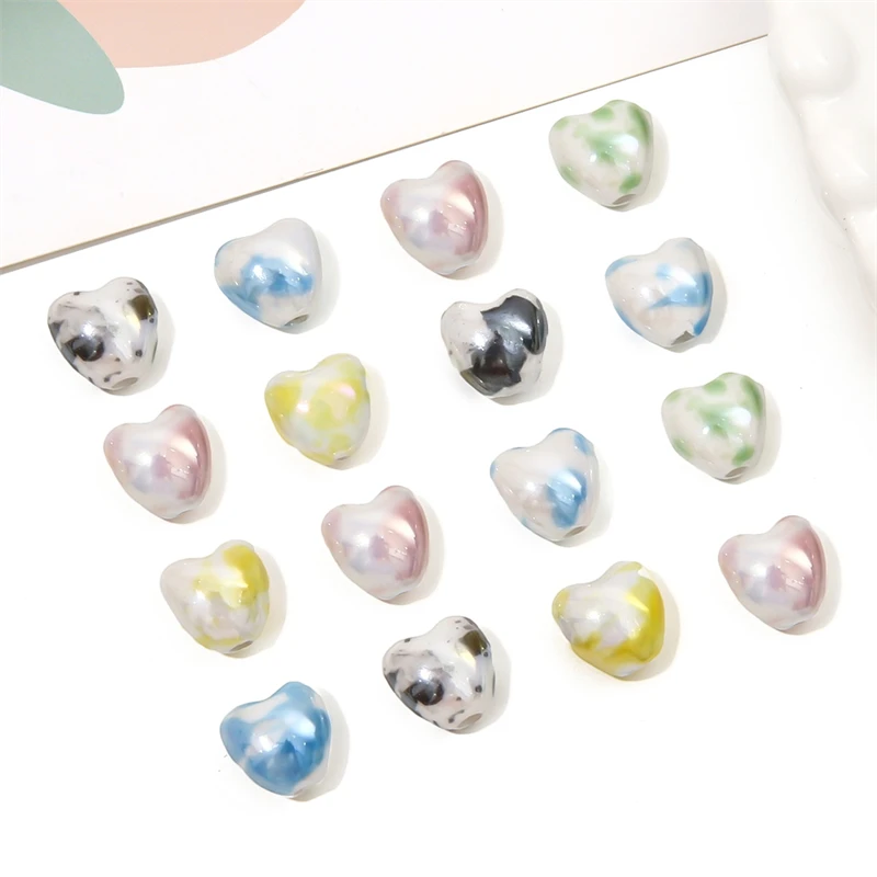 5pcs 10x10mm Handmade Ceramic Porcelain Heart Beads Loose Bead Charm for Earring Necklace DIY Jewelry Making Accessories