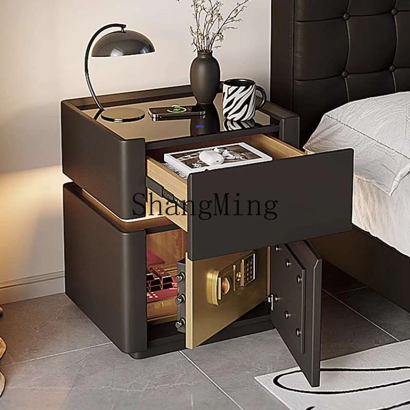 

CL Smart Bedside Table Home Bedroom Safe Integrated Anti-theft Light Luxury Premium Locker Black Small