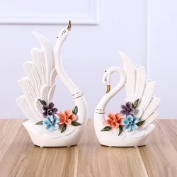 A Pair White Swan Lovers Home Decor Ceramic Crafts Porcelain Animal Figurines Wedding Decoration Lovers Gift W5065