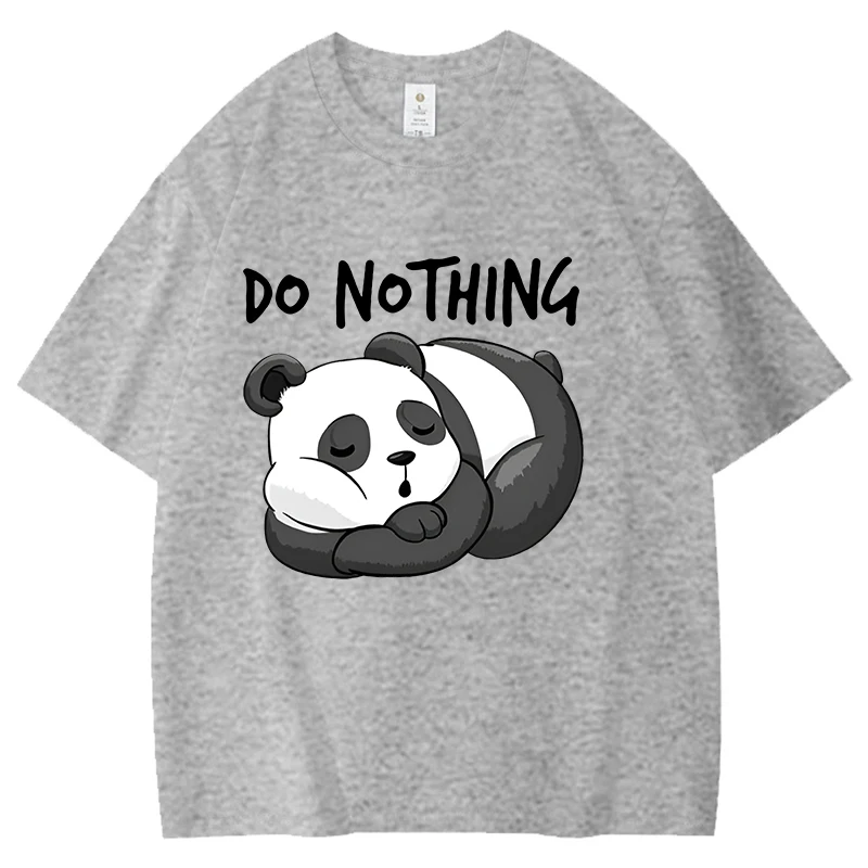 Do No Thing Letter Printed Women Cotton T-shirts Tired Sleeping Panda Short Sleeve Shirts Summer Round Neck Tee Shirt Casual Tee