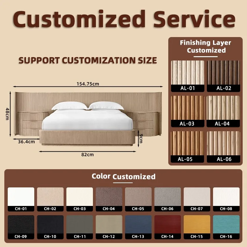 Custom Solid North American Modern Luxury High-End Eco-Friendly Oak Wooden Bed Oak Beds With Tailboard for Lobby Seating