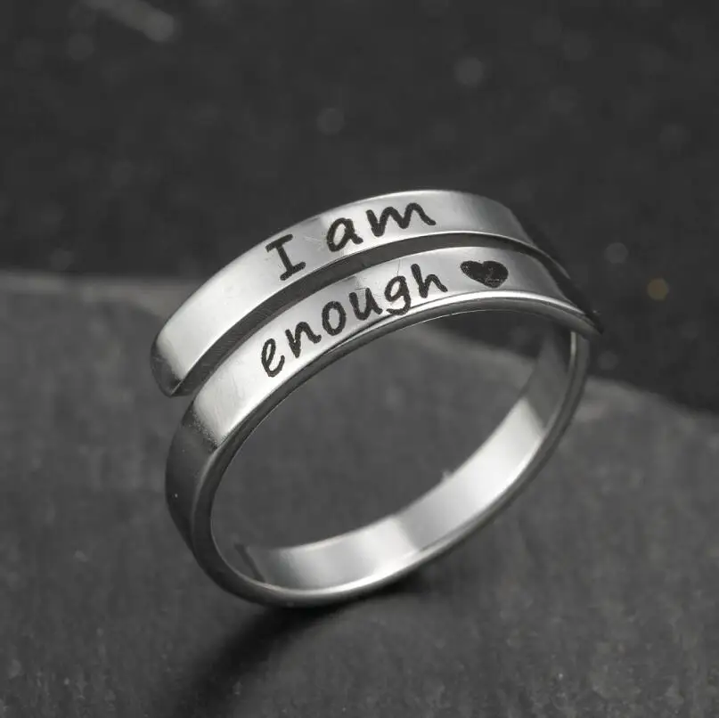 Engraved Letter I Am Enough Promise Couple Rings For Lovers Stainlessness Gold Plated Joint Open Adjustable Ring Jewelry Gifts