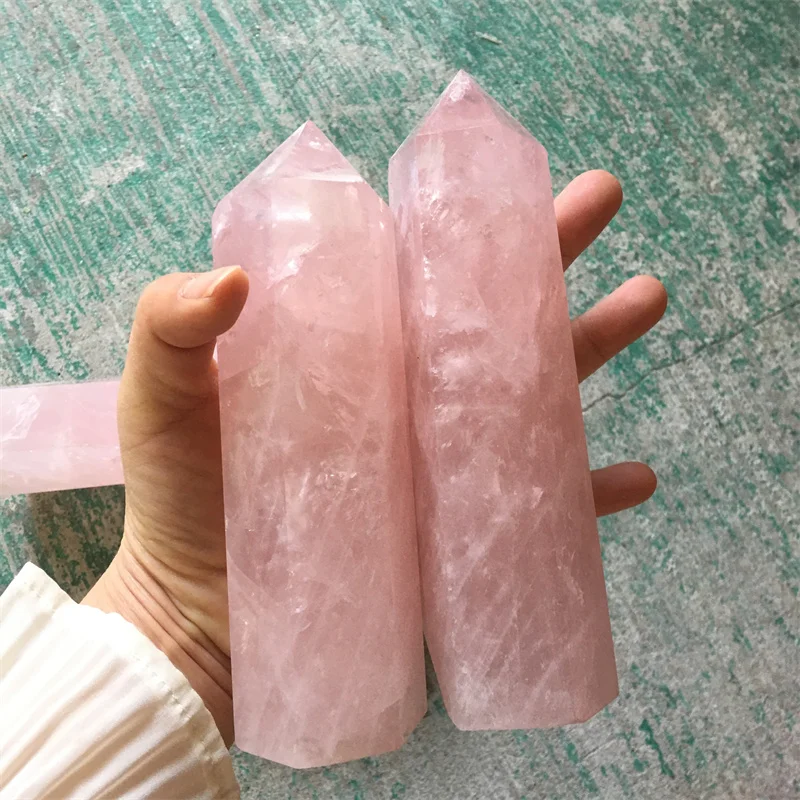 Natural Stones Rose Quartz Large Wand Tower Point Custom Made Crystal Gemstones Healing Reiki Home Decoration