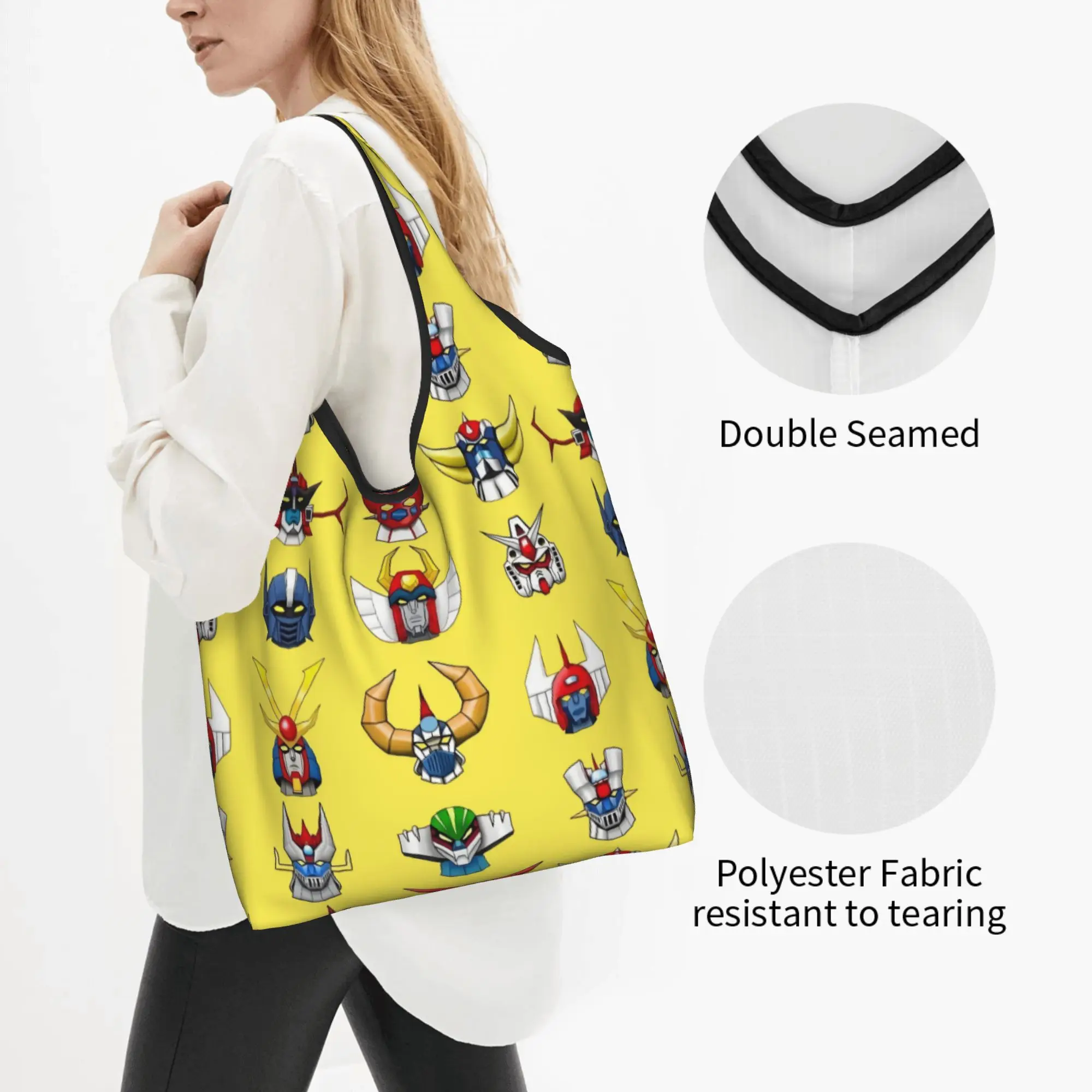 Cute Comic G-Grendizeres Manga Shopping Tote Bags Portable Comic Grocery Shoulder Shopper Bag