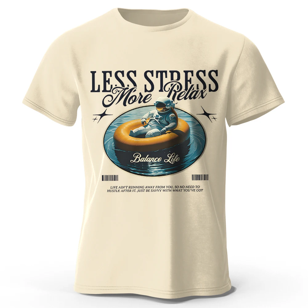 Men'sless Stress Move Relax Printed T-Shirt 100% Cotton Oversized Street Casual Graphic Tees for Men Women Summer Tops