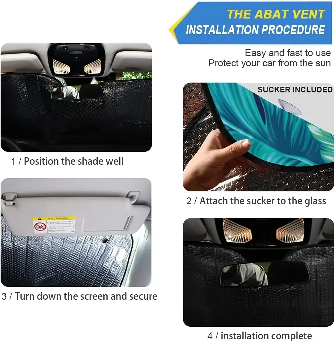 

senya Car Windshield Sunshade Turquoise Tropical Leaves Pattern, Blocks Sun Visor Protector Foldable Sun Shield Keep Your Vehicl