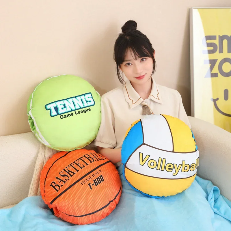 Simulation Basketball Volleyball Tennis Ball Plush Toy Soft Blanket Cute Party Props Accompany Pillow Birthday Gifts Room Decor