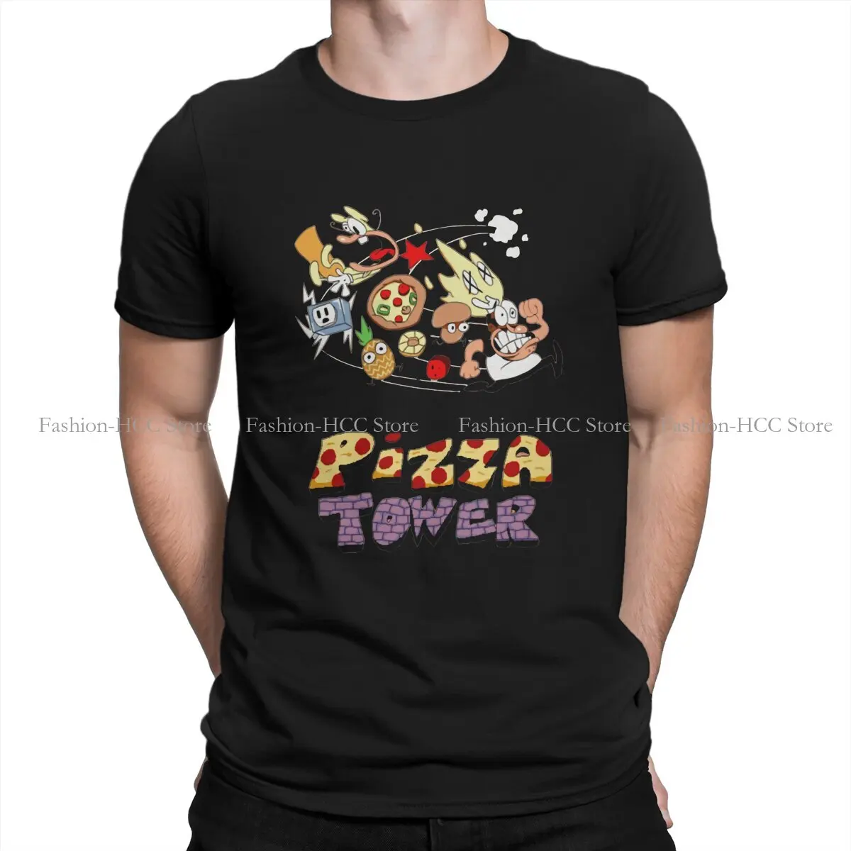 Peppino Trans Pizza Tower Cartoon T Shirt Alternative O-Neck TShirt Harajuku Clothes Polyester