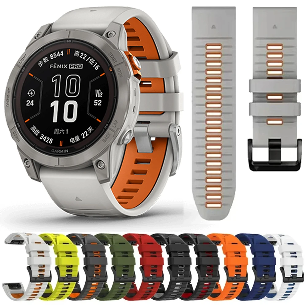 QuickFit 26mm 22mm Two Tone Silicone Strap For Garmin Fenix 7X 7 Pro 6 6X/Epix Pro Gen 2 51mm 47mm/Tactix Watch Band Accessories