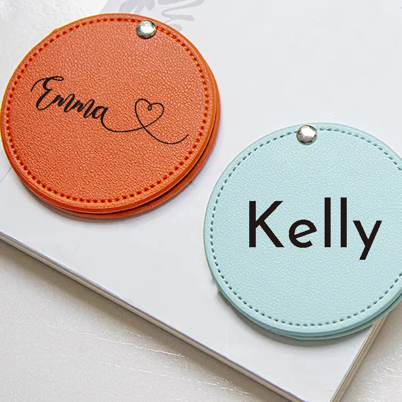 Personalized Initials Round Leather Rotating Makeup Mirror Student Portable Mirror Wedding Bridesmaid Gift For Her Name Engraved