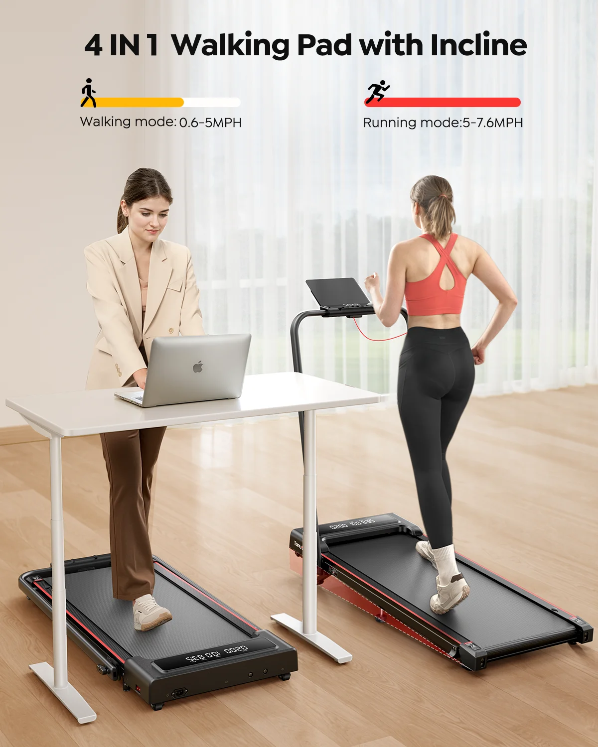 Toputure 4-in-1 Laufband für Zuhause, 9 % Steigung, 12 km/h, 2,5 PS, leiser Motor, faltbares Laufband mit einstellbarer Steigung, Fitness-Trainingsgerät zum Gehen und Laufen für Zuhause und Büro