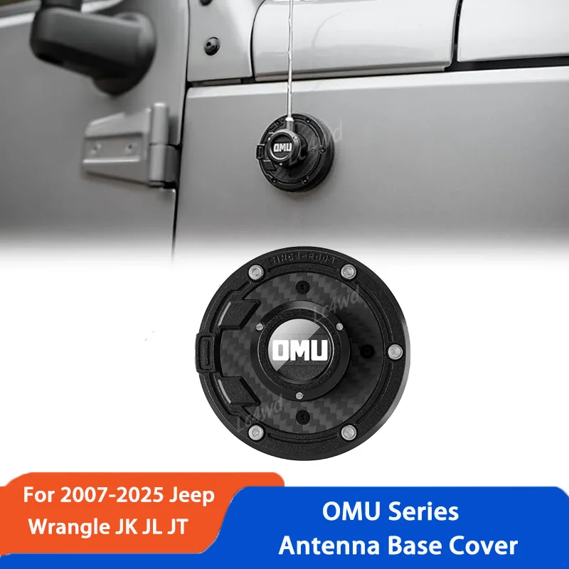 LC4WD 4x4 الملحقات الخارجية الألومنيوم وألياف الكربون الجافة OMU سلسلة هوائي قاعدة غطاء ل 2007-2025 جيب رانجلر JK JL JT #2