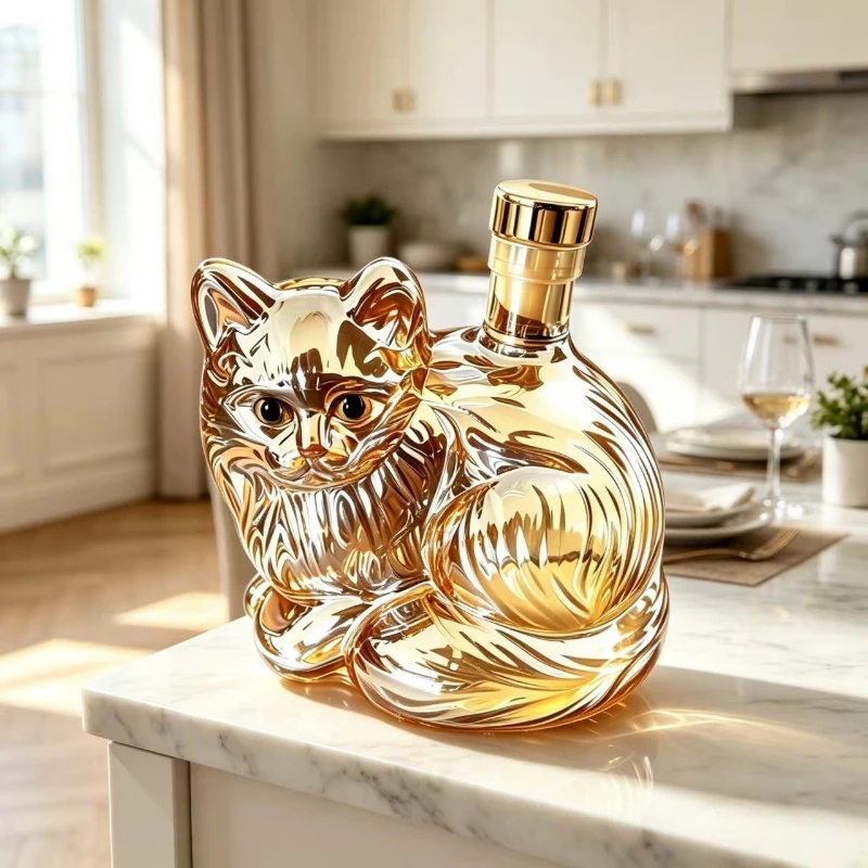 3D Cat Transparent Glass Home Decoration Whiskey Bottle Bar for Home Collection, Aeration Container, Decorative Item