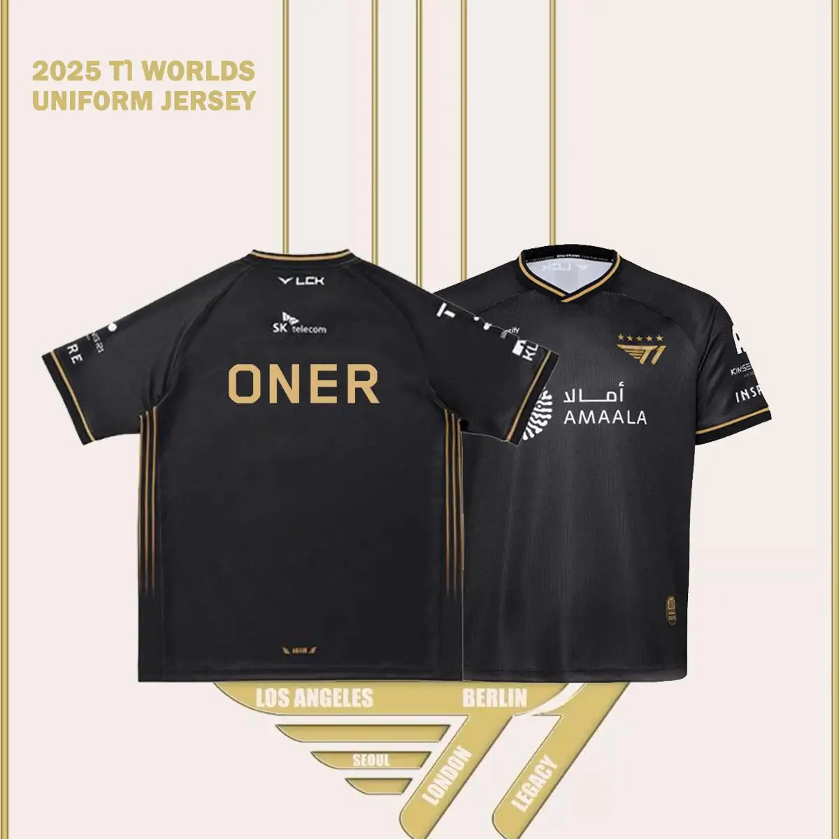 2025年リーグ・オブ・レジェンド世界選手権 オールブラックチーム Tシャツ フェイカー ジャージ Tシャツ LOL eスポーツ LCK T1チーム 大きいサイズ トップ1