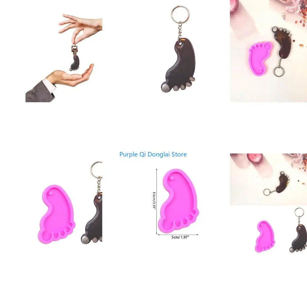 L21E Little Foot Keychain Silicone Mold with Hole Keyring Pendant Handmade Mold