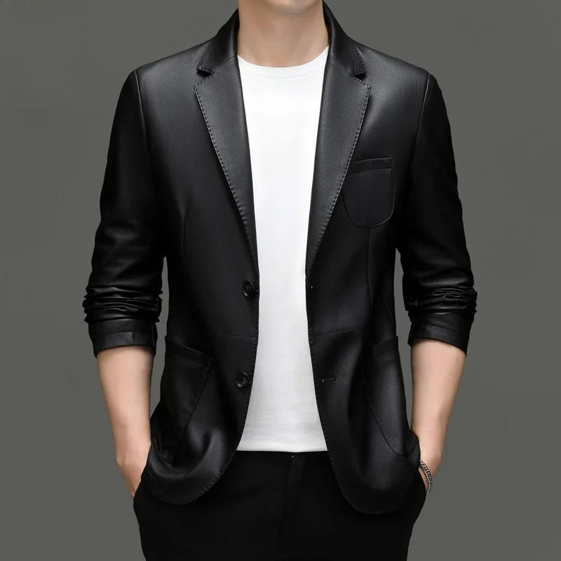 

Мужская повседневная кожаная куртка в деловом стиле, весна 2026, модное молодежное пальто из полиэфирного волокна