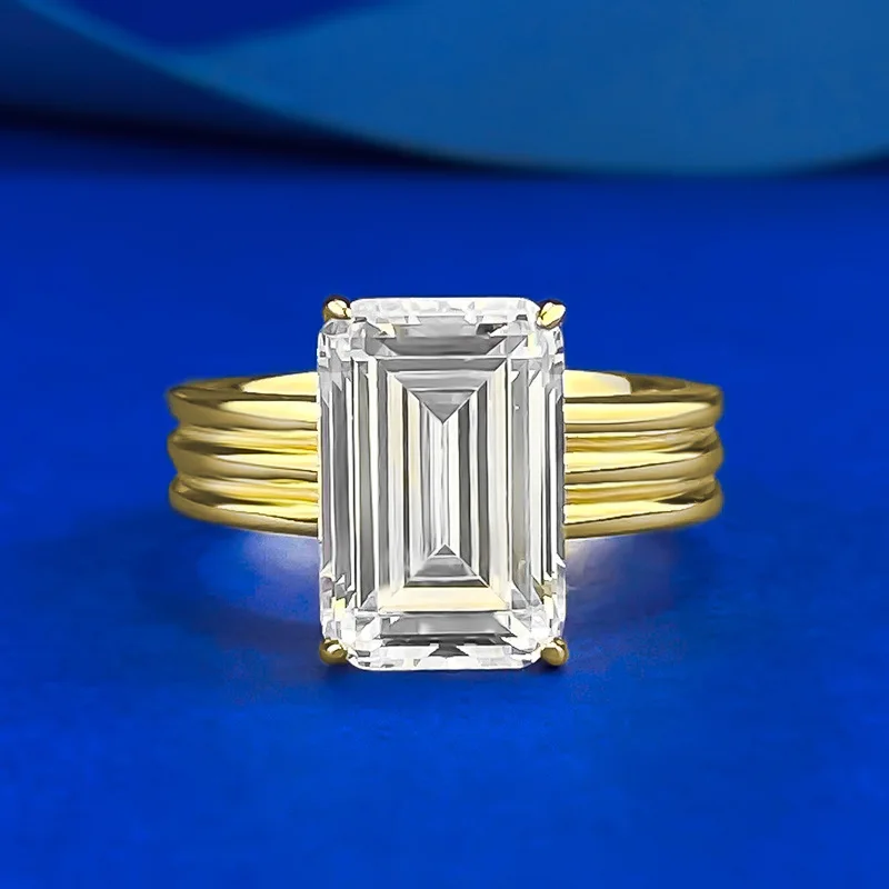 

New S925 silver inlaid 8 * 12 rectangular pagoda ring for women's European and American wedding jewelry